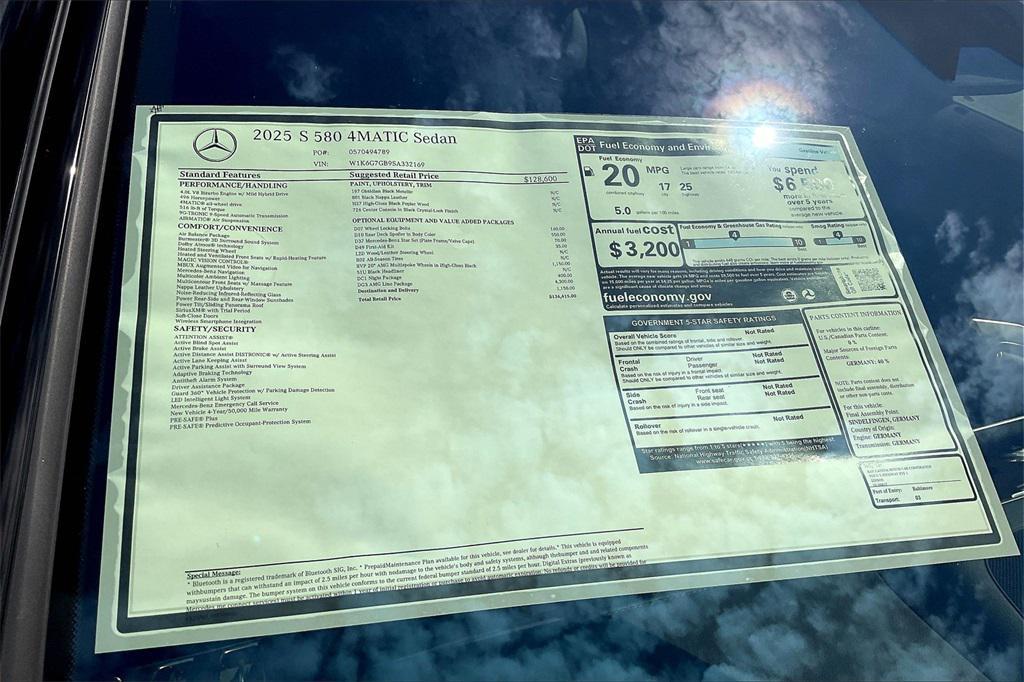 new 2025 Mercedes-Benz S-Class car, priced at $136,415