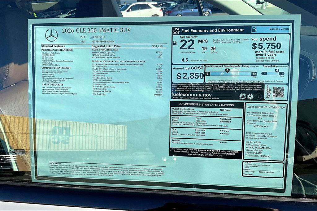 new 2026 Mercedes-Benz GLE 350 car, priced at $78,070