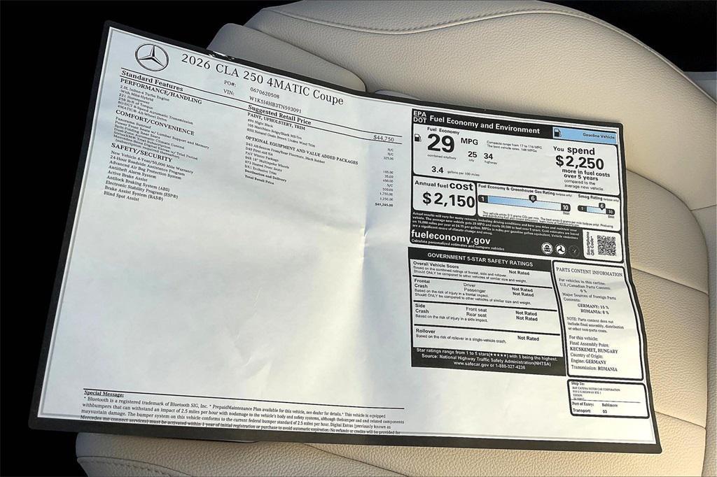 new 2026 Mercedes-Benz CLA 250 car, priced at $49,245