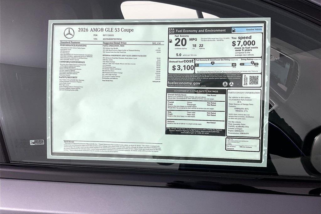 new 2026 Mercedes-Benz AMG GLE 53 car, priced at $100,540