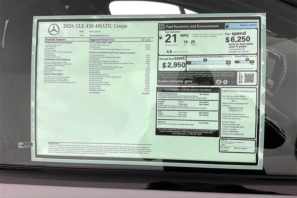 new 2026 Mercedes-Benz GLE 450 car, priced at $96,885