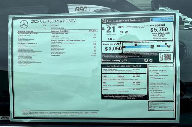 new 2025 Mercedes-Benz GLS 450 car, priced at $91,185