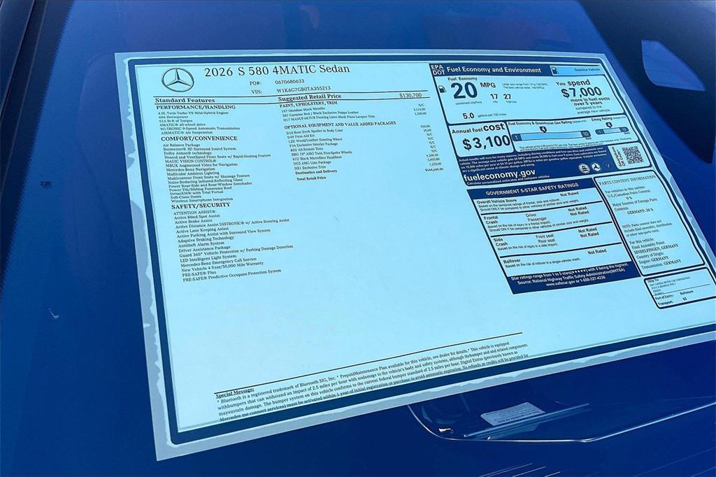 new 2026 Mercedes-Benz S-Class car, priced at $144,645