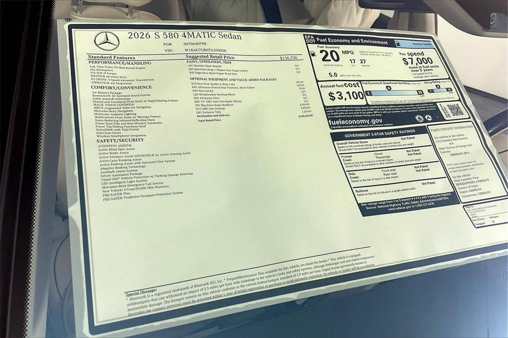 new 2026 Mercedes-Benz S-Class car, priced at $140,420