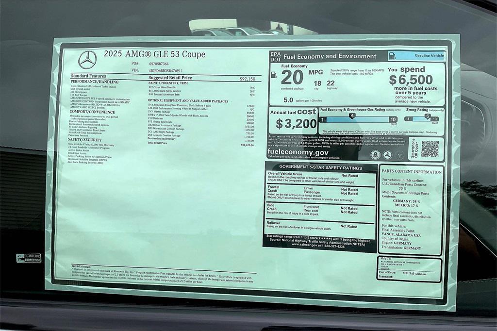 new 2025 Mercedes-Benz AMG GLE 53 car, priced at $99,670