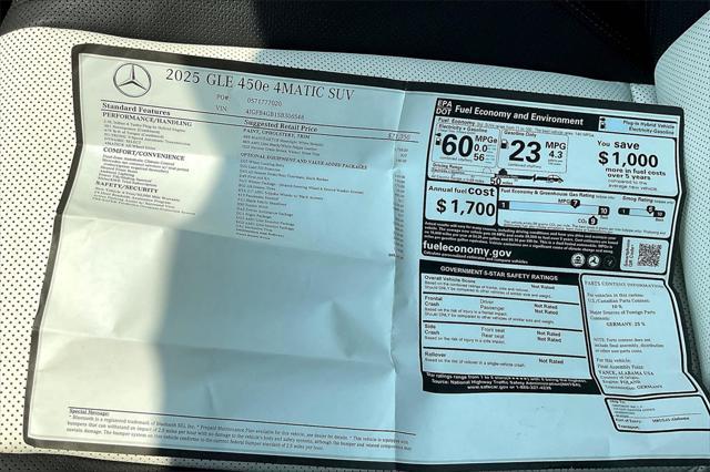 new 2025 Mercedes-Benz GLE 450e car, priced at $88,345