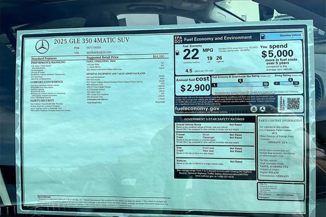 new 2025 Mercedes-Benz GLE 350 car, priced at $70,315