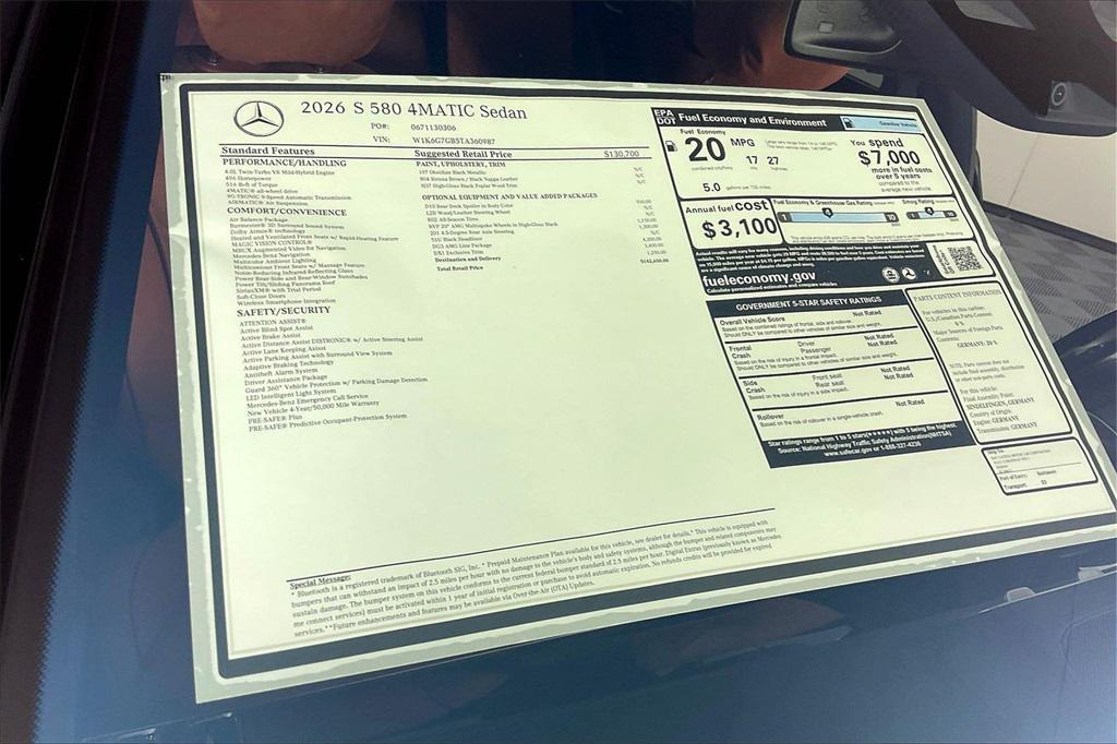 new 2026 Mercedes-Benz S-Class car, priced at $142,650