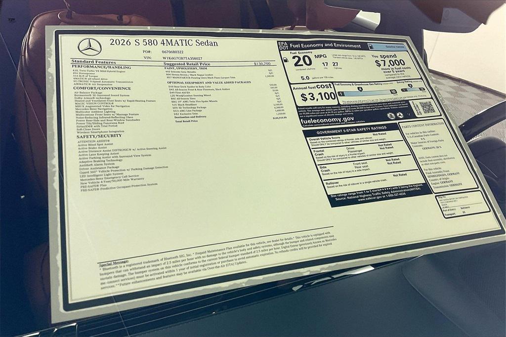 new 2026 Mercedes-Benz S-Class car, priced at $144,910