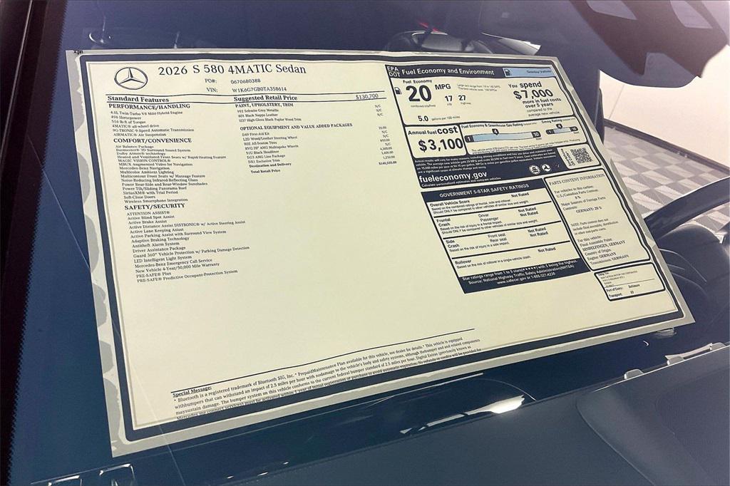 new 2026 Mercedes-Benz S-Class car, priced at $140,535
