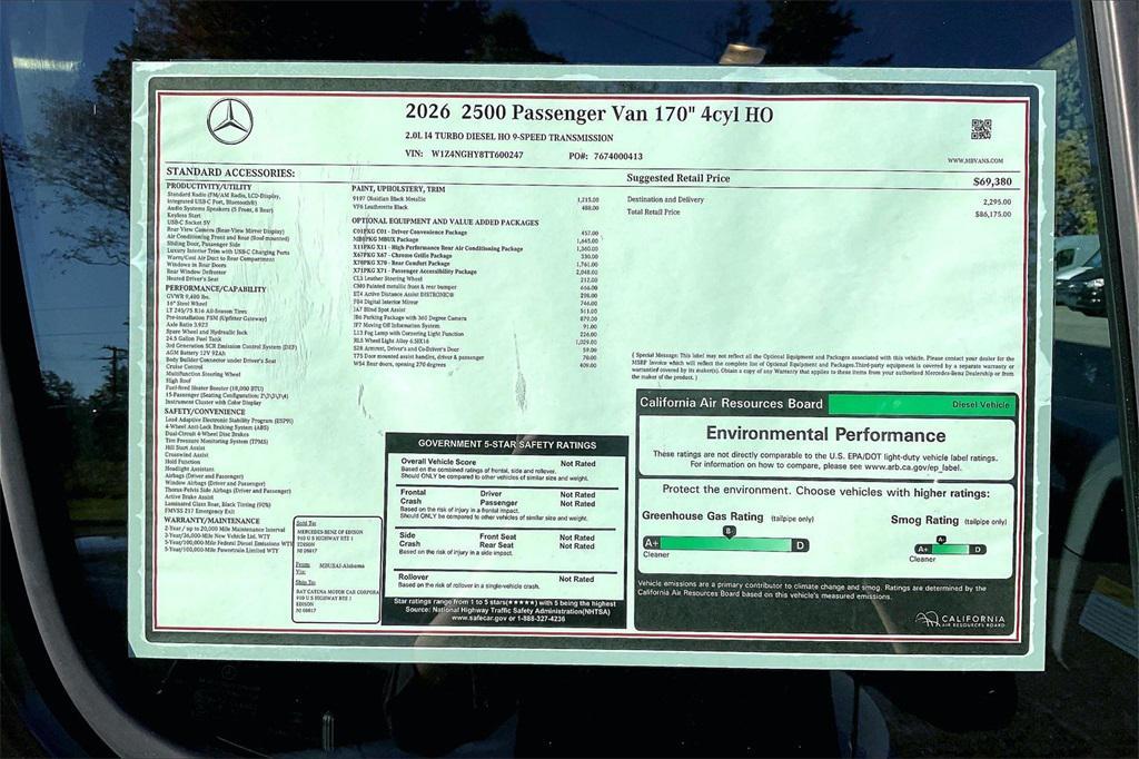 new 2026 Mercedes-Benz Sprinter 2500 car, priced at $86,175