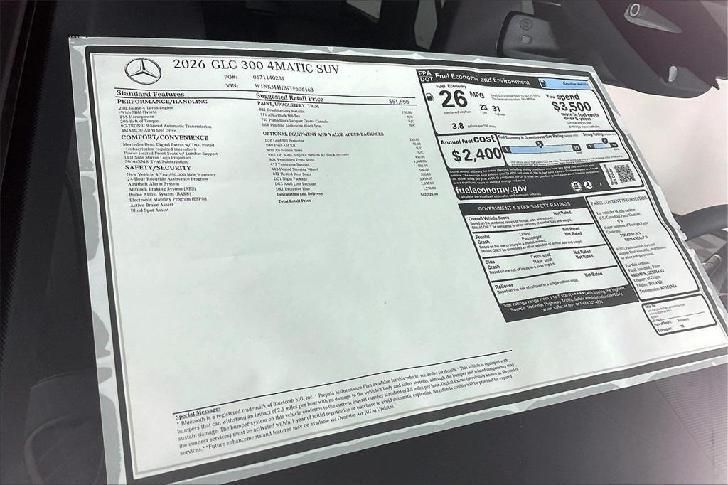 new 2026 Mercedes-Benz GLC 300 car, priced at $62,520
