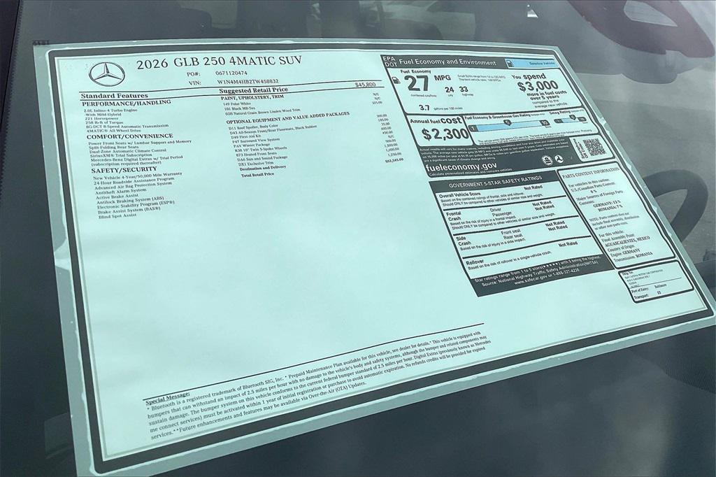 new 2026 Mercedes-Benz GLB 250 car, priced at $52,545