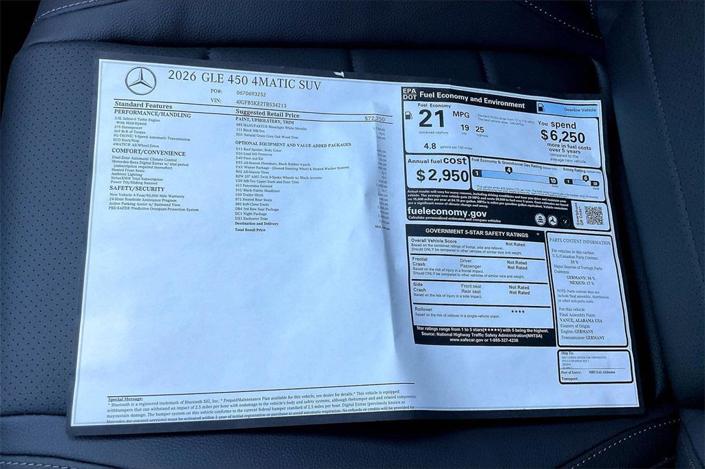 new 2026 Mercedes-Benz GLE 450 car, priced at $84,100