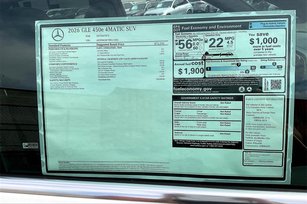 new 2026 Mercedes-Benz GLE 450e car, priced at $75,530
