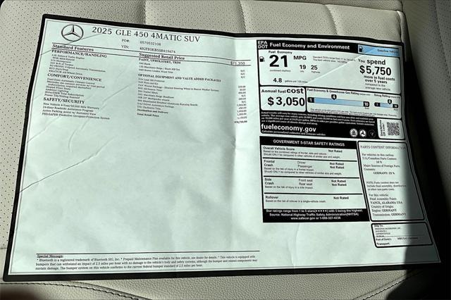 new 2025 Mercedes-Benz GLE 450 car, priced at $78,755