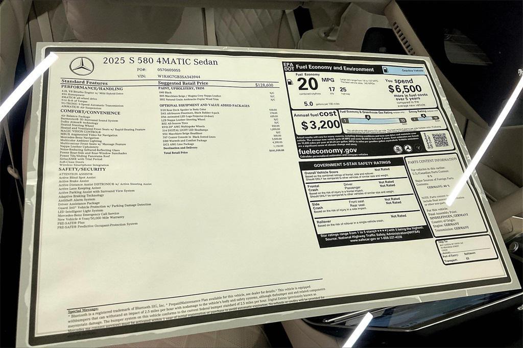 new 2025 Mercedes-Benz S-Class car, priced at $141,930