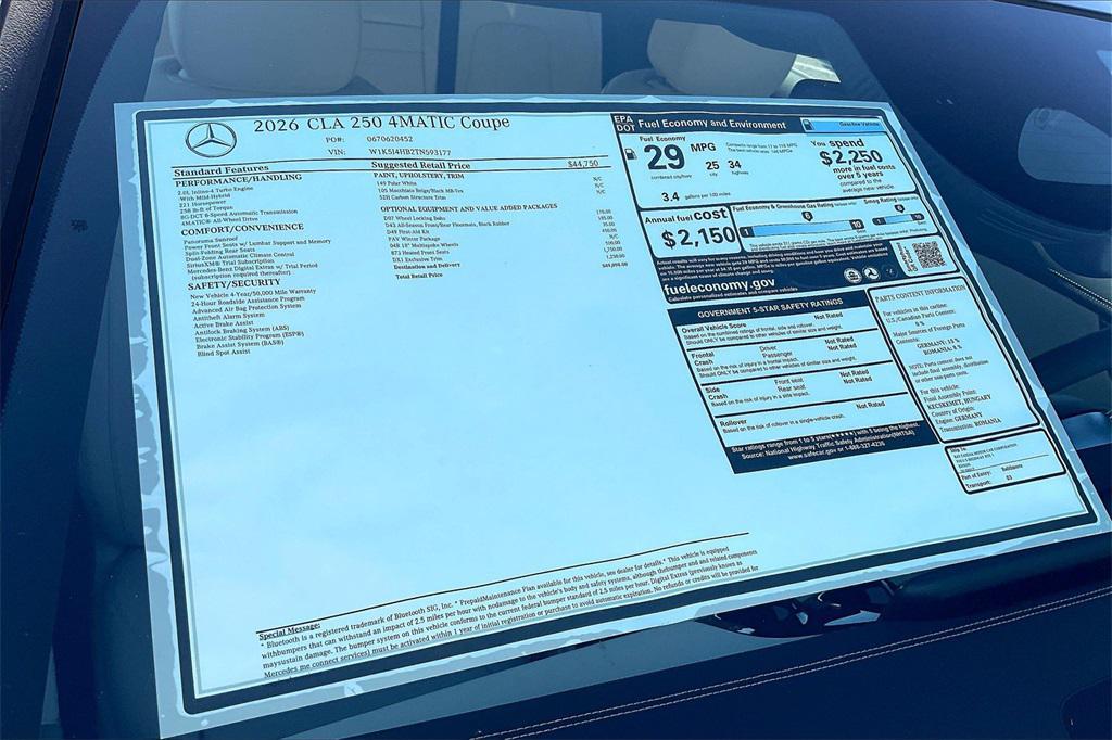 new 2026 Mercedes-Benz CLA 250 car, priced at $49,090