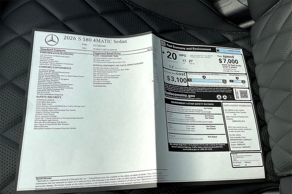 new 2026 Mercedes-Benz S-Class car, priced at $142,975
