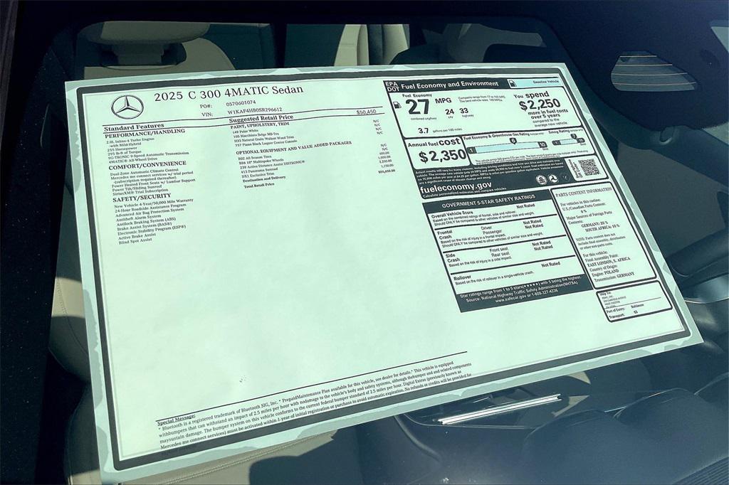 new 2025 Mercedes-Benz C-Class car, priced at $55,450