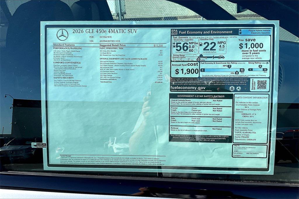 new 2026 Mercedes-Benz GLE 450e car, priced at $79,080