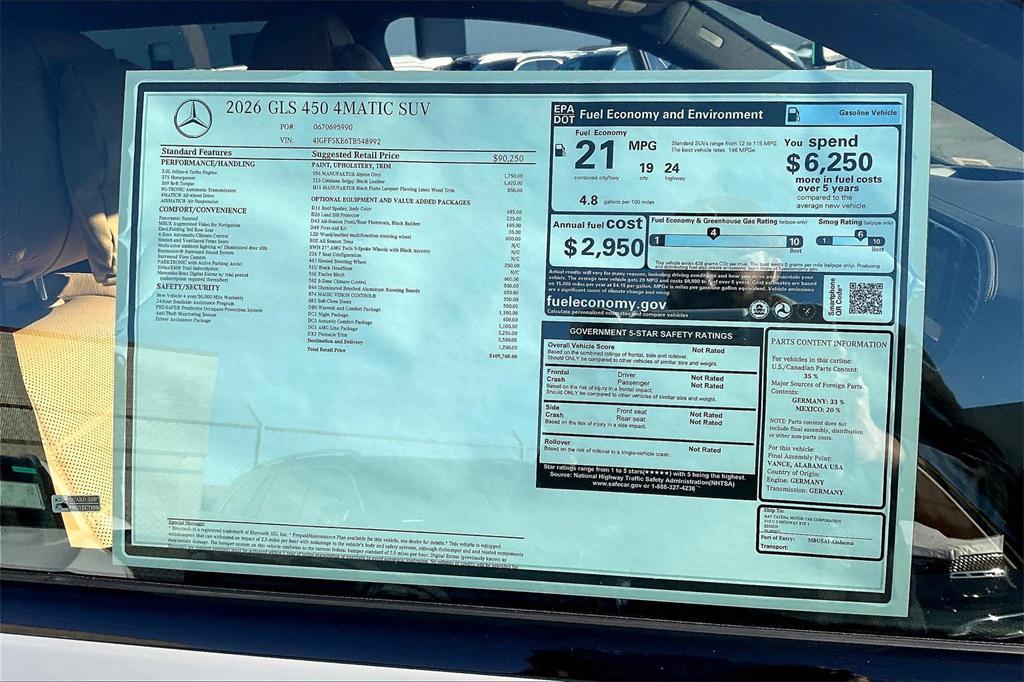 new 2026 Mercedes-Benz GLS 450 car, priced at $109,760