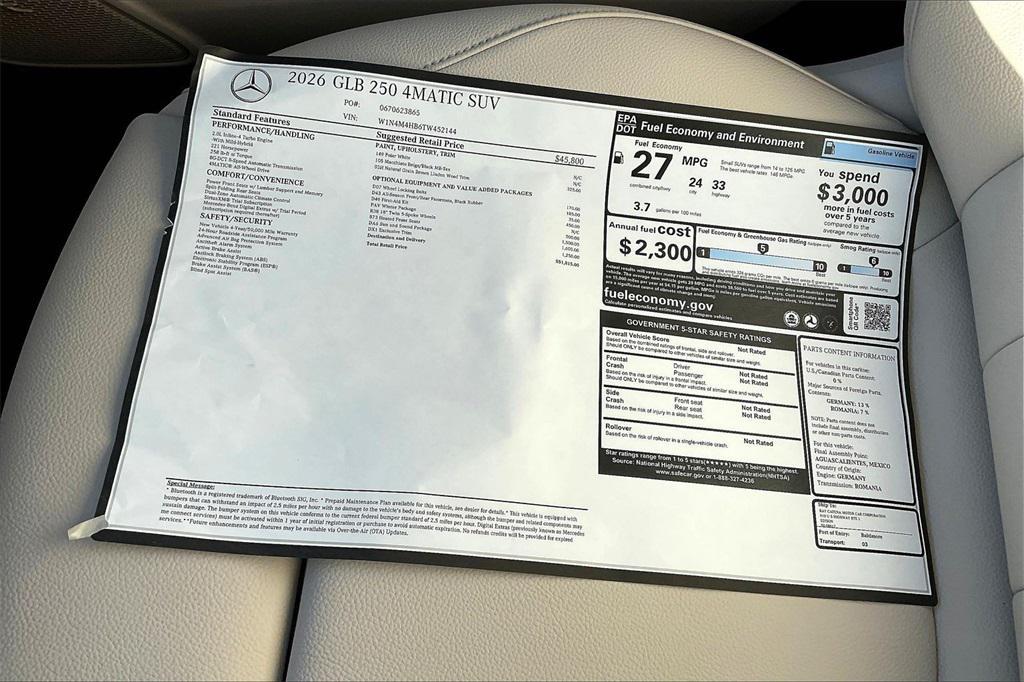 new 2026 Mercedes-Benz GLB 250 car, priced at $51,815