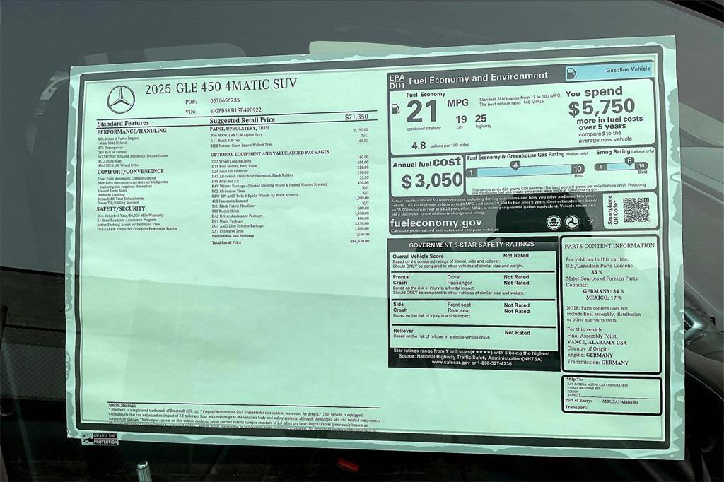 new 2025 Mercedes-Benz GLE 450 car, priced at $84,530