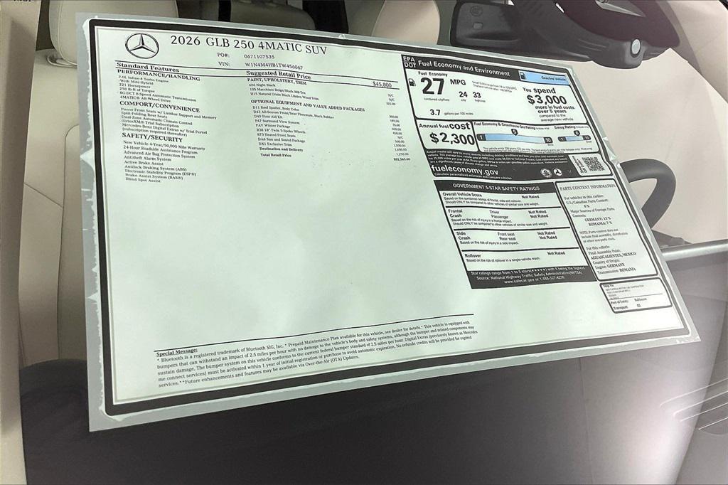 new 2026 Mercedes-Benz GLB 250 car, priced at $52,545