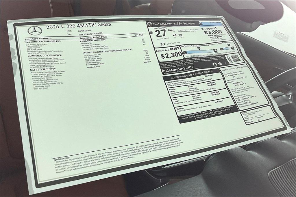 new 2026 Mercedes-Benz C-Class car, priced at $55,920