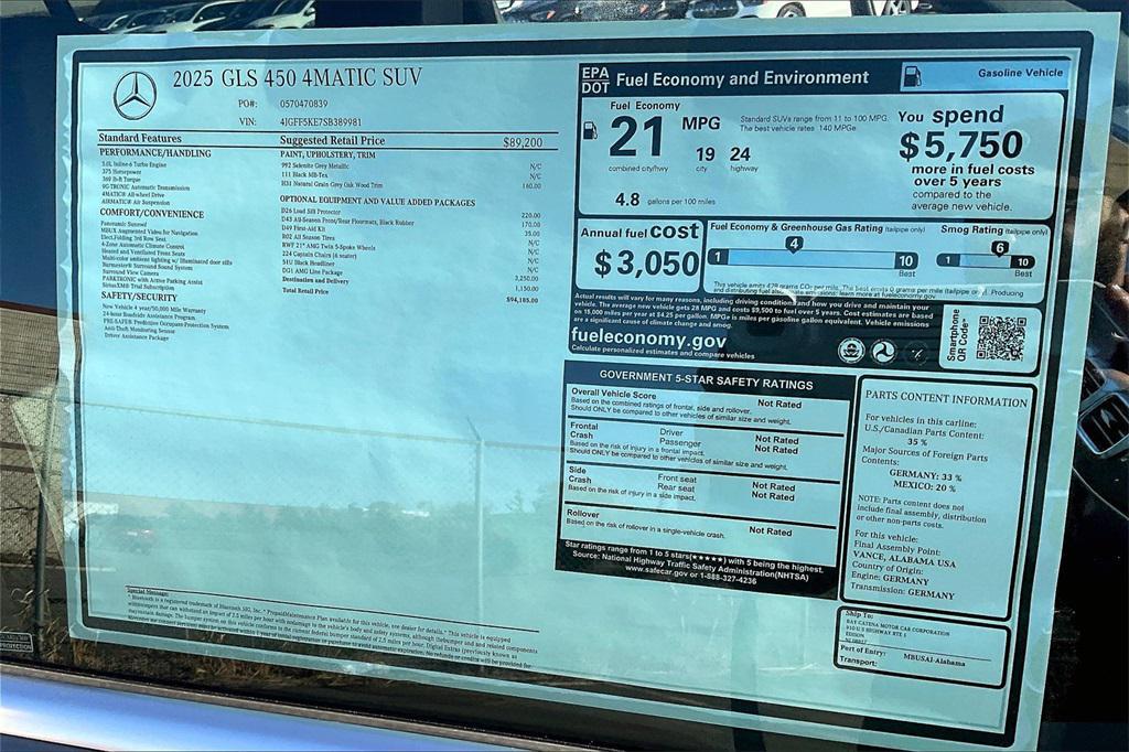 new 2025 Mercedes-Benz GLS 450 car, priced at $94,185