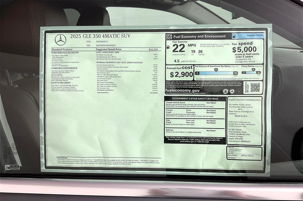 new 2025 Mercedes-Benz GLE 350 car, priced at $77,200