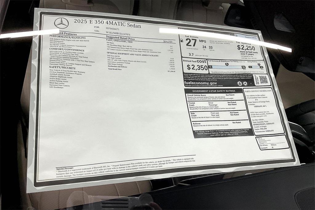 new 2025 Mercedes-Benz E-Class car, priced at $71,350