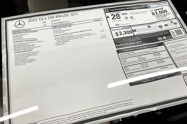 new 2025 Mercedes-Benz GLA 250 car, priced at $44,250