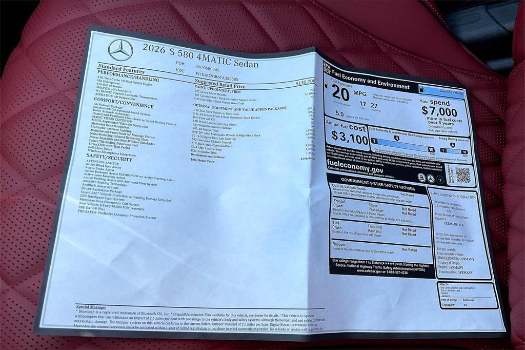 new 2026 Mercedes-Benz S-Class car, priced at $146,840