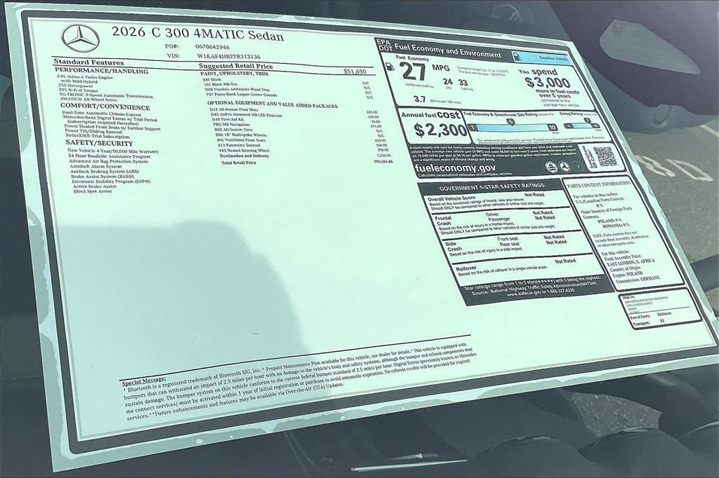 new 2026 Mercedes-Benz C-Class car, priced at $55,305