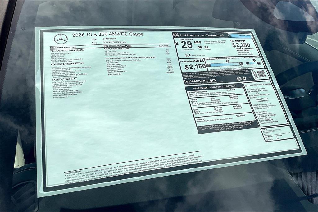 new 2026 Mercedes-Benz CLA 250 car, priced at $49,245