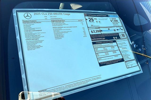 new 2025 Mercedes-Benz CLA 250 car, priced at $54,525