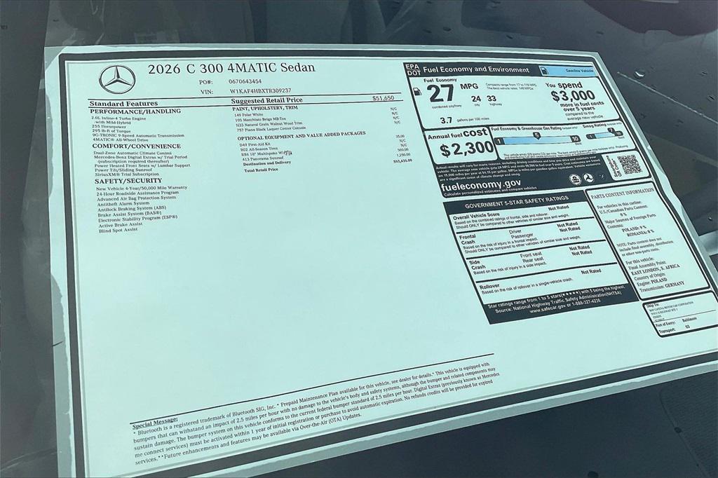 new 2026 Mercedes-Benz C-Class car, priced at $53,435