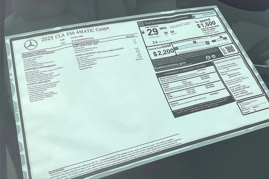 new 2025 Mercedes-Benz CLA 250 car, priced at $48,695