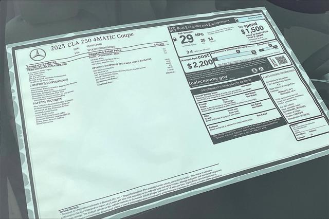 new 2025 Mercedes-Benz CLA 250 car, priced at $48,695