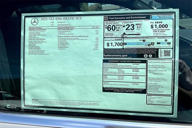 new 2025 Mercedes-Benz GLE 450e car, priced at $78,380