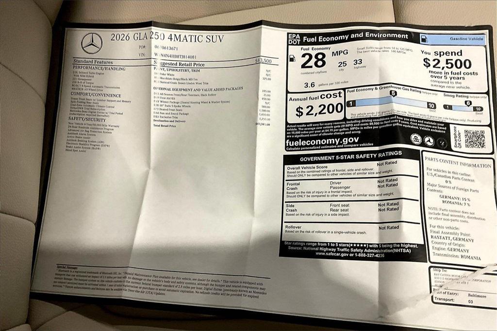 new 2026 Mercedes-Benz GLA 250 car, priced at $49,345