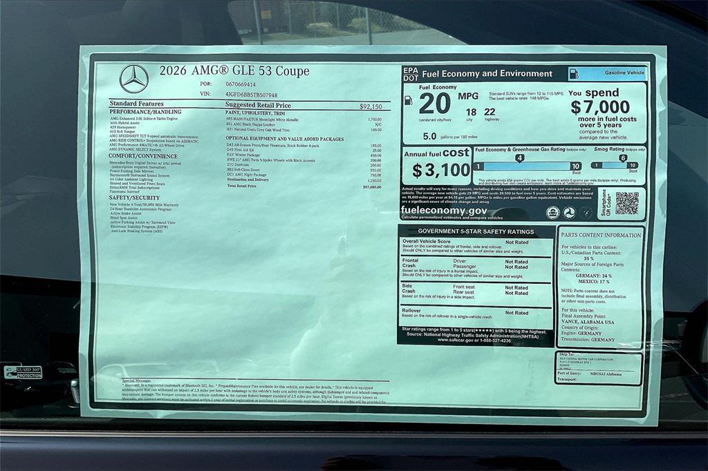 new 2026 Mercedes-Benz AMG GLE 53 car, priced at $97,680