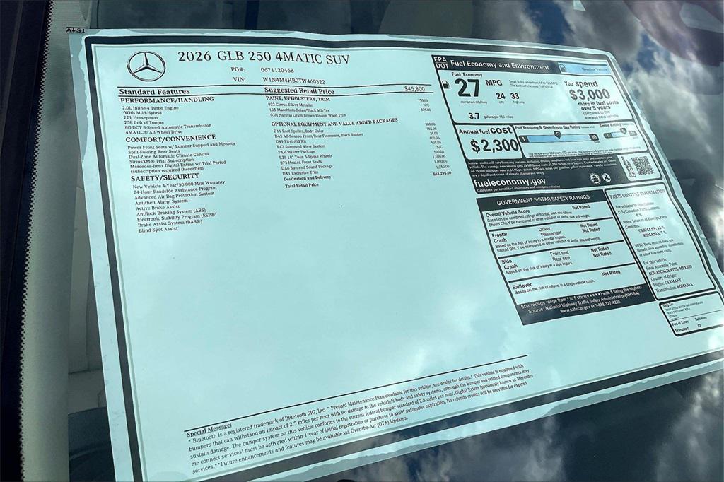 new 2026 Mercedes-Benz GLB 250 car, priced at $53,295