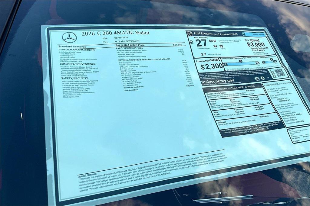 new 2026 Mercedes-Benz C-Class car, priced at $65,350