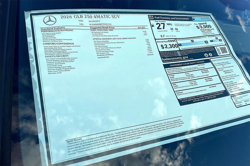 new 2026 Mercedes-Benz GLB 250 car, priced at $52,565