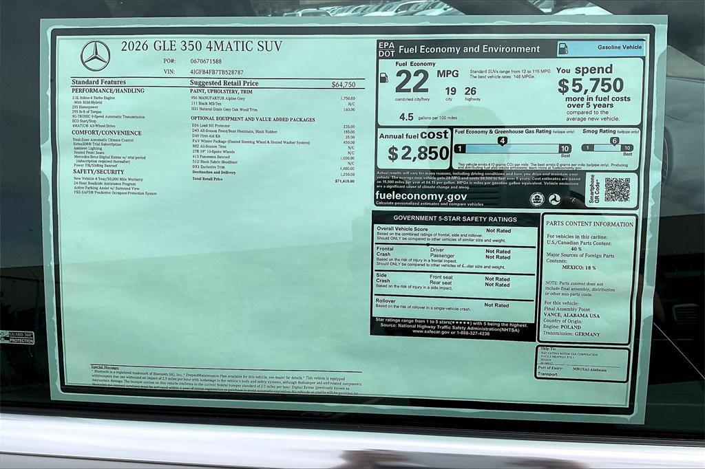 new 2026 Mercedes-Benz GLE 350 car, priced at $71,415