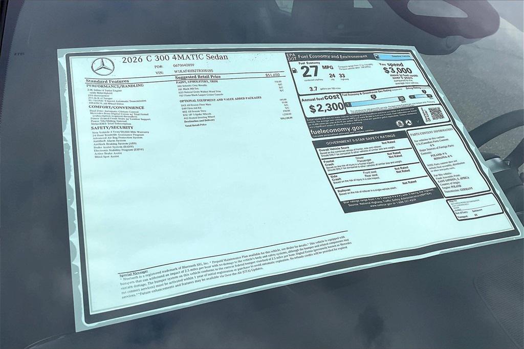 new 2026 Mercedes-Benz C-Class car, priced at $54,120