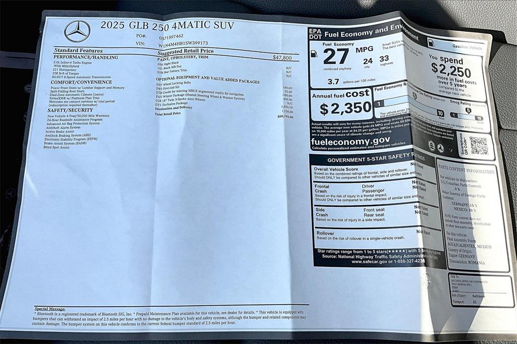 new 2025 Mercedes-Benz GLB 250 car, priced at $50,795